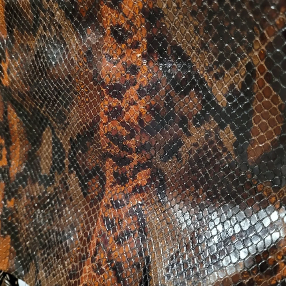 Falor Italian Leather Snakeskin Embossed Shoulder Bag Brown Black - Picture 5 of 14